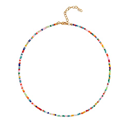 Wellike Freshwater Pearl Beaded Necklace for Women Handmade Boho Colorful Glass Beads Choker Necklace Stainless Steel 18K Gold Plated Bohemian Women Summer Jewelry Gifts - color: Beaded Necklace a