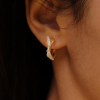 Cubic Zirconia Huggie Earrings 14k Gold Plated Tiny Earrings Small Huggie Hoop Earrings Simple Lightweight Hoops Gift for Women - color: Bamboo dragonfly