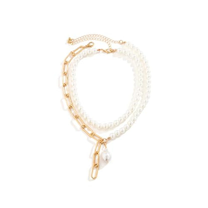 Faux Pearl Choker Necklaces for Women Large Chunky Pearl Necklace Dainty Statement Bride Wedding Jewelry - style: Layered Necklace