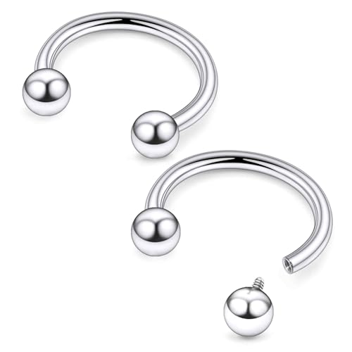 Ruifan 20G 18G 16G 14G 12G 8G 6G 4G 2G Horseshoe Nose Ring Titanium Septum Rings Piercing Jewelry Internally Threaded Gauges Cartilage Conch Helix Rook Lip Tragus Earring Hoop Eyebrow For Women Men - size: Ball: 12G - 14MM