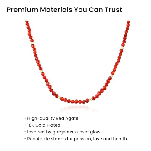 ARSIS Genuine Beaded Gemstone Necklace for Women, Colorful Natural Stone Handmade Bead Choker, Personalized Birthstone Necklace, Boho Summer Beach Necklace Layering Stackable Jewelry Gift - color: Red Agate (January)