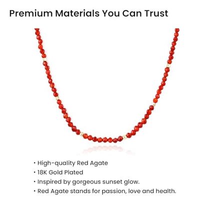 ARSIS Genuine Beaded Gemstone Necklace for Women, Colorful Natural Stone Handmade Bead Choker, Personalized Birthstone Necklace, Boho Summer Beach Necklace Layering Stackable Jewelry Gift - color: Red Agate (January)