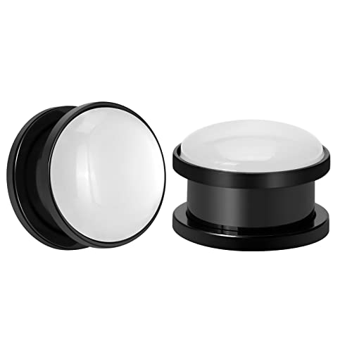 Qmcandy 2pcs 2G-1 inch Stainless Steel Mother of Pearl or Opal Screw Ear Plugs Gauges Piercing - color: cat's eye, black 9/16"