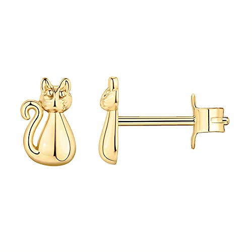 PAVOI 14K Gold Plated Dainty Stud Earrings for Women, Small Piercing Studs | Hypoallergenic Earrings with 925 Sterling Silver Posts - Bar, Dot, Heart, Triangle, Star & Cat Stud Earrings - style: Cat