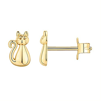 PAVOI 14K Gold Plated Dainty Stud Earrings for Women, Small Piercing Studs | Hypoallergenic Earrings with 925 Sterling Silver Posts - Bar, Dot, Heart, Triangle, Star & Cat Stud Earrings - style: Cat
