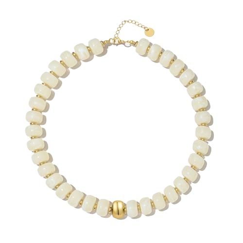 Boho Colorful Chunky Beaded Necklace for Women Trendy Resin Statement Choker Necklaces Summer Beach Style Womens Vacation Fashion Jewelry Gifts Accessories - color: White-2