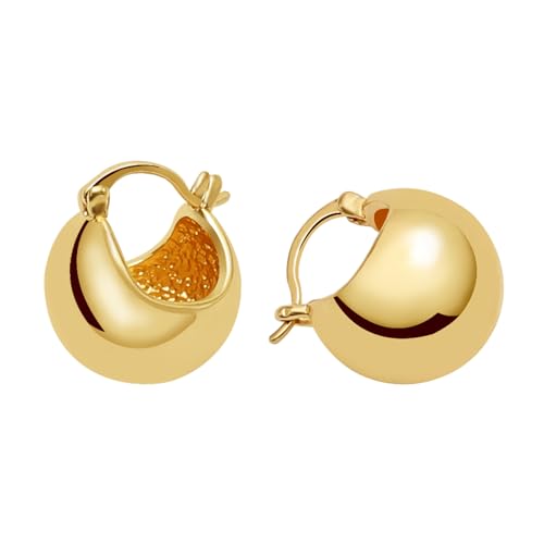 Small Chunky Gold Hoop Earrings For Women, 14k Gold Thick statement huggie hoop earrings Trendy Hoop Earrings Set Hypoallergenic Fashion Earrings - color: Ball-Gold