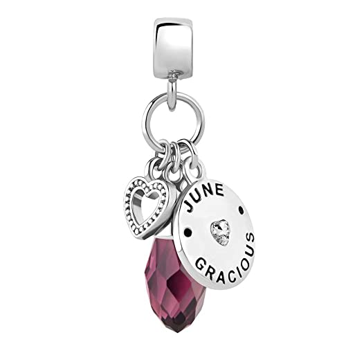 GMXLin Birthstone Birthday Charms Teardrop Love Heart Dangle Bead Compatible With Pandora Charms Bracelets - style: June Birthstone