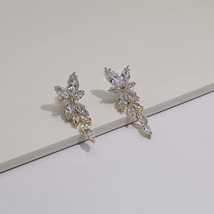 Elegant Marquise CZ Wedding Jewelry Set for Women Bride Bridesmaid | Sparkling Cubic Zirconia Earrings Bracelet, Prom Homecoming & Formal Occasions Accessories - color: 18K Gold