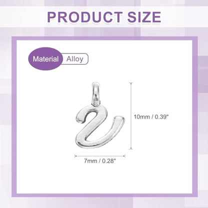 uxcell A-Z Alphabet Charm, Metal Alphabet Letter Charm Initial Charm Pendant Bead for Necklaces Bracelets Jewelry Making Craft - color: Silver V