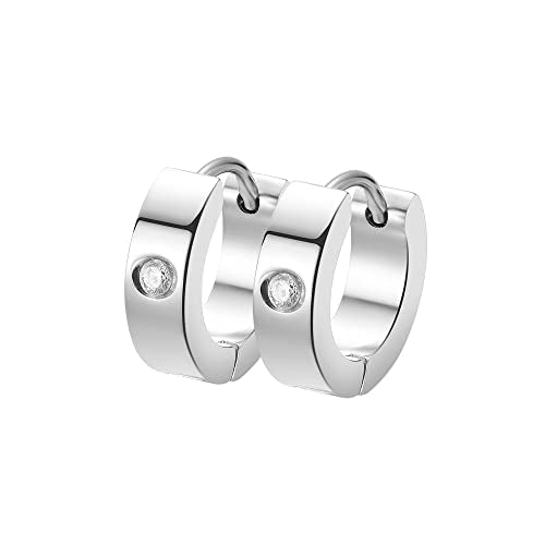 Small Huggie Hoop Earrings for Women - color: Silver Cubic Zirconia