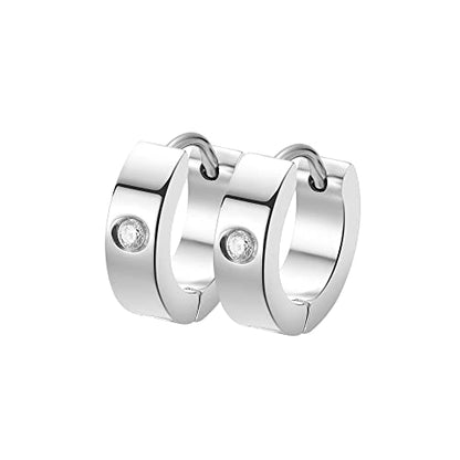 Small Huggie Hoop Earrings for Women - color: Silver Cubic Zirconia