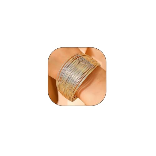 Layered Wire Open Cuff Bracelets for Women Chunky Gold Stacking Statement Bracelets Geometric Lines Minimalist Bangle Trendy Party Wrist Jewelry Gifts - color: Gold