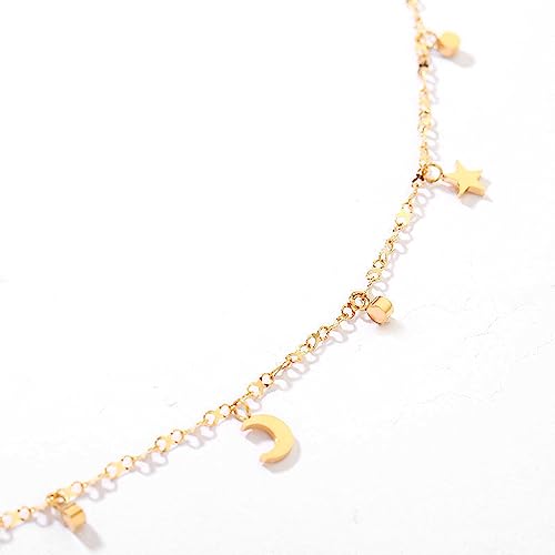 Ankle Bracelet for Women Stainless Steel Chain Beach Anklet Bracelet Adjustable Jewelry - style: Gold-SCMZ-Moon