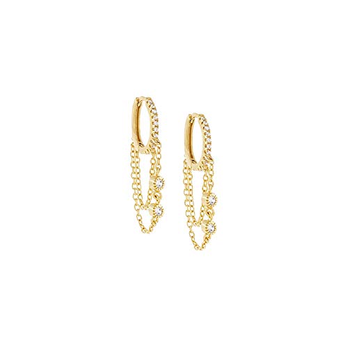Round CZ Chain Dangle Drop Small Hoop Cuff Earrings S925 Sterling Silver for Women Cartilage Sensitive Ears Fashion Crystal Threader Tassel Hanging Personalized Huggie Hoops Gifts