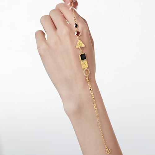 Cicy Bell Evil Eye Bracelets 18k Gold Plated Adjustable | Turquoise，Zirconia Link, Trendy Jewelry Gift for Women, 15.9" with 1.9'' Extender - color: B-Gold