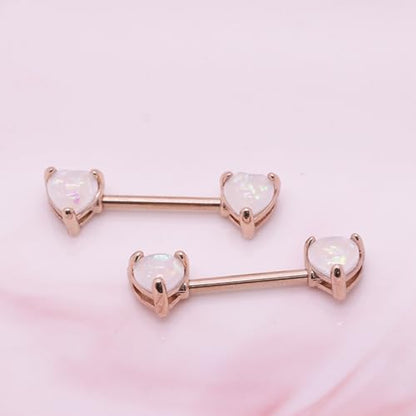 2PCS 14G Nipple Bars 316L Stainless Steel Nipple Barbell Ring Clear CZ Heart Nipple Rings Nipple Piercings Jewelry for Women - color: gold