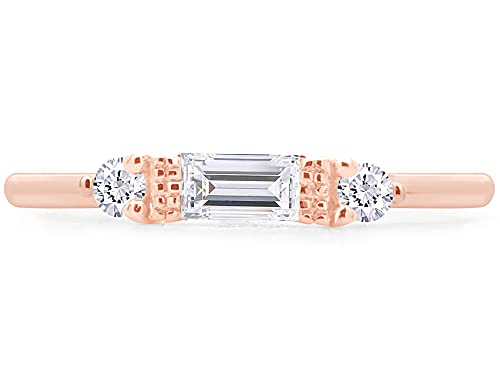 3 Stone Stackable Ring for Women with Birthstone And White Cubic Zircionia | Dainty Minimalist Ring In 14K Gold Over Sterling Silver - color: Rose Gold : Cubic Zirconia