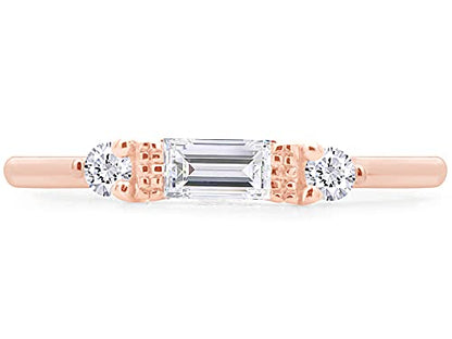 3 Stone Stackable Ring for Women with Birthstone And White Cubic Zircionia | Dainty Minimalist Ring In 14K Gold Over Sterling Silver - color: Rose Gold : Cubic Zirconia