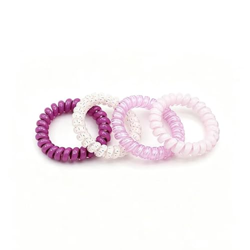 Elastic Coil Hair Ties 4PCS, Telephone Cord Hair Bands, Strong Hold Spiral Ponytail Holders for Girls, Sports, Skincare & Daily Use (Purple) - color: Purple