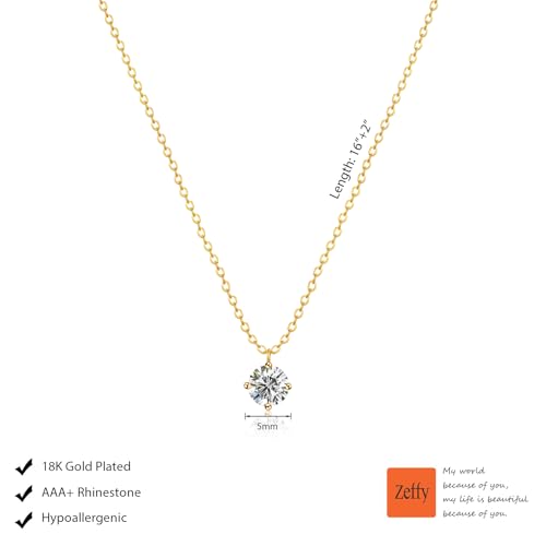 Zeffy Diamond Necklaces for Women, Dainty Gold Necklace 18k Gold Plated Layered Necklaces Simple Gold CZ Diamond Pendant Necklaces for Women Trendy Jewelry Gifts for Girls - color: Diamond Gold Necklace