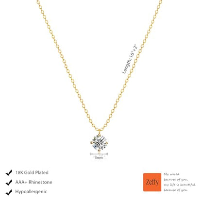 Zeffy Diamond Necklaces for Women, Dainty Gold Necklace 18k Gold Plated Layered Necklaces Simple Gold CZ Diamond Pendant Necklaces for Women Trendy Jewelry Gifts for Girls - color: Diamond Gold Necklace