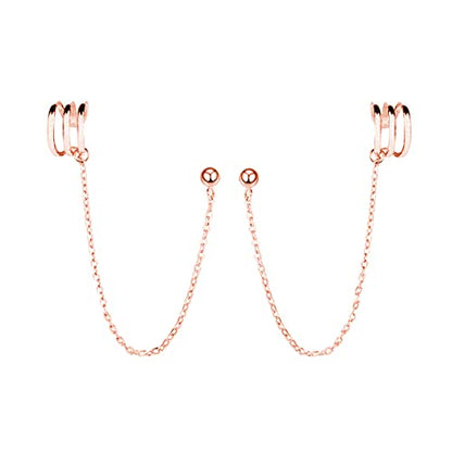 SLUYNZ 925 Sterling Silver Cuff Earrings Chain for Women Crawler Earrings Studs - color: C-Rose Gold Plated