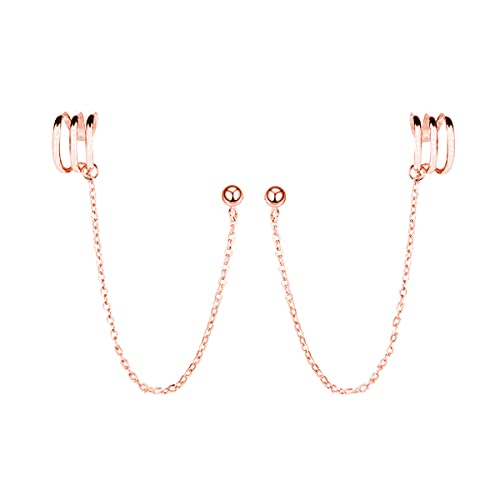 SLUYNZ 925 Sterling Silver Cuff Earrings Chain for Women Crawler Earrings Studs - color: C-Rose Gold Plated