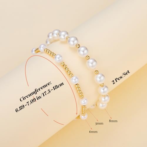 Ornaland Pearl Bracelets for Women Gold Beaded Bracelets Stackable Bracelets Set Stretch Summer Beach Jewelry for Women - style: Style D-2pcs
