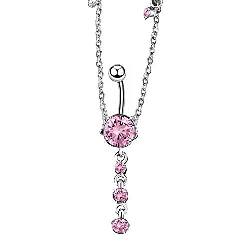 KunBead Piercing Navel Waist Chain Belly Button Ring Surgical Steel Sexy Love Dangle Body Jewelry - color: pink