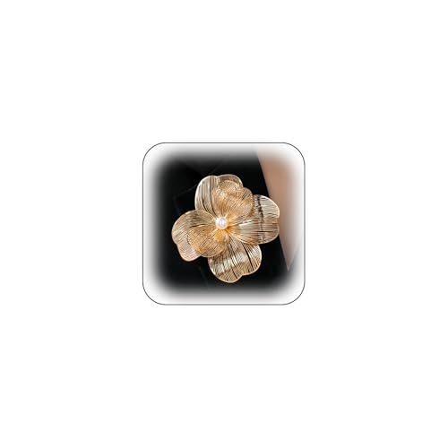Large Gold Layered Flowers Brooches for Women Filigree Lapel Pins | Chunky Golden Floral Big Pin Trendy Big Fake Pearls Petal Statement Jewelry 70s 80s Costume Outfit Cloth Accessories