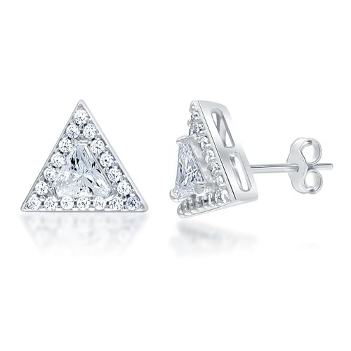 LeCalla 925 Sterling Silver CZ Stud Earrings for Women | Cubic Zirconia Halo & Heart Stud Earring | Rhodium-Plated Silver Jewelry for Her Mom Wife - color: Triangle CZ