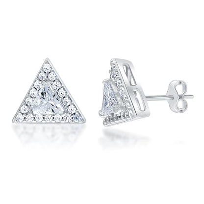 LeCalla 925 Sterling Silver CZ Stud Earrings for Women | Cubic Zirconia Halo & Heart Stud Earring | Rhodium-Plated Silver Jewelry for Her Mom Wife - color: Triangle CZ