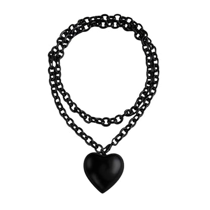 Puffy Heart Pendant Necklace for Women | Long and Short Pendant Necklace with 18K Gold Plated Heart Charm Statement Fashion Jewelry Gift - size: Long, style: Black Chain & Heart