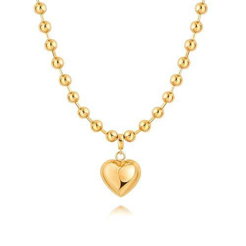 18k Gold Plated Chain Link Necklace for Women, Baroque Pearl/Compass Pendant Necklace - color: Puffy Heart