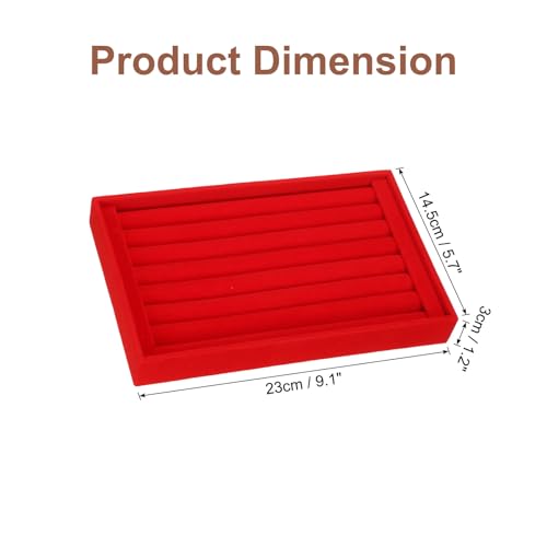 uxcell Velvet 7 Slots Ring Organizer Jewelry Display Tray Showcase Ring Holder Velvet Jewelry Organizer Stand for Rings Earrings Red - color: Red