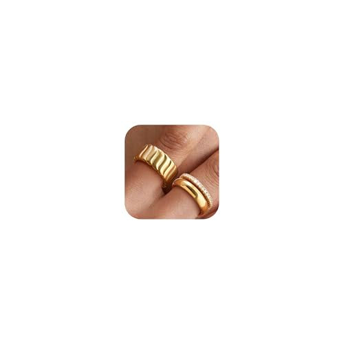 KSF 2Pcs / 3Pcs / 4Pcs Stackable Rings for Women, Gold and Silver Plated Stack Ring Set for Everyday Wear, Gift for Her - color: Yellow Gold-Wide 3pcs
