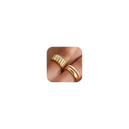 KSF 2Pcs / 3Pcs / 4Pcs Stackable Rings for Women, Gold and Silver Plated Stack Ring Set for Everyday Wear, Gift for Her - color: Yellow Gold-Wide 3pcs