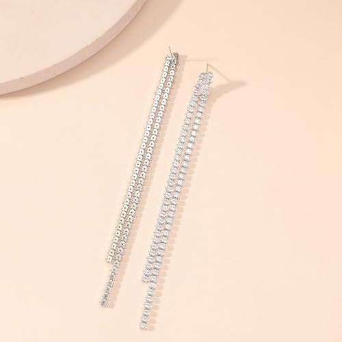 Rhinestone Earrings Prom Earrings for Women Sparkly Long Tassel Chandelier Drop Statement Earring Jewerly Gifts Wedding Party Prom Dresses Accessories - color: C1:silver