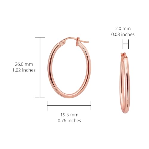 Hoops & Loops 925 Sterling Silver 2mm Oval Click-Top Hoop Earrings for Women, Men 15mm 20mm 25mm 30mm 35mm 40mm, Hypoallergenic Silver, 14k Yellow Gold, Rose Gold Flash Plate, Black - color: Rose Gold, size: 20mm (0.78'')