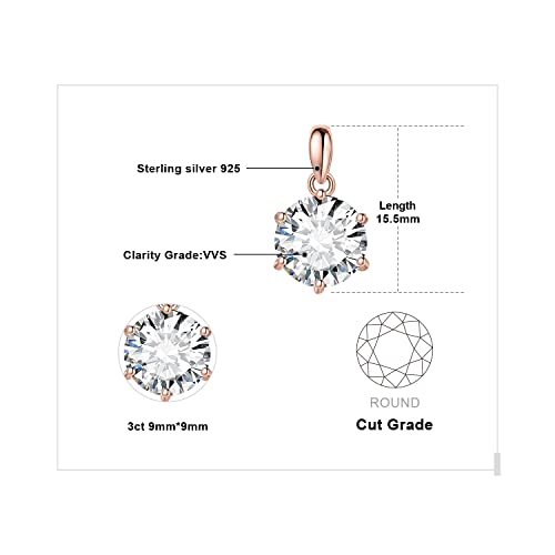 JewelryPalace Round 1ct 2ct 3ct Cubic Zirconia Solitaire Pendant Necklace for Women, 925 Sterling Silver 14k White Gold Plated Necklaces for Her, Classic Simulated Diamond Jewelry Set, 18 Inches chain - color: I-3ct-CZ-Rose Gold Plated