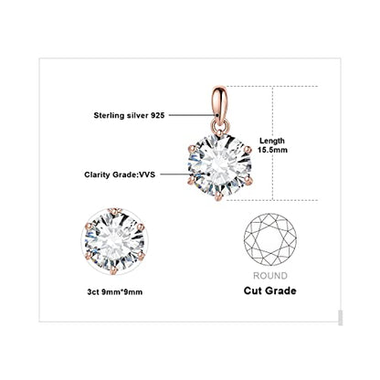 JewelryPalace Round 1ct 2ct 3ct Cubic Zirconia Solitaire Pendant Necklace for Women, 925 Sterling Silver 14k White Gold Plated Necklaces for Her, Classic Simulated Diamond Jewelry Set, 18 Inches chain - color: I-3ct-CZ-Rose Gold Plated