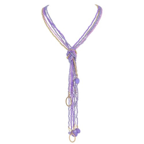 Coiris Long Seed Beaded Multi Strand Necklace,10 Multiple Statement Long Bib Necklace with Tie Knot for Women and Girls Jewelry - color: Purple