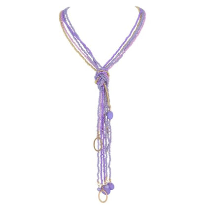 Coiris Long Seed Beaded Multi Strand Necklace,10 Multiple Statement Long Bib Necklace with Tie Knot for Women and Girls Jewelry - color: Purple