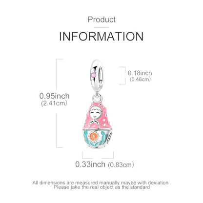 Hapour 925 Sterling Silver Charms for Bracelet Necklace Dangle Pendant Bead | Whale Shark Charm, Glow in the Dark, Matryoshka Russian Doll Baking European Jewelry Charm, 14k Gold Plated - style: Pink Russian Matryoshka Doll