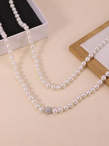 Long Pearl Necklace for Women Dainty Zircon Bead Pearl Necklace Layered Faux Pearls Necklaces Long Wedding Long Pearl Necklace Delicate Jewelry for Brides - color: Creamy White-E