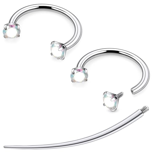 F136 Titanium 20/18/16/14g 8/10/12mm 10 Colors CZ Horseshoe Nose Ear Septum Lip Rings Piercings Jewelry Cartilage Tragus Helix Daith Earrings for Women Men - color: AB CZ, size: 16g*12mm*3mm