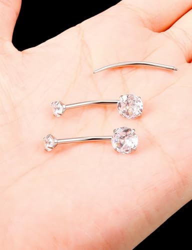 Oufksiyy Long and Extra Long Bar Belly Button Ring Internal Thread Hypoallergenic Surgical Stainless Steel 14mm 16mm 14 Gauge Navel Rings Cubic Zirconia Buuton Body Piercing Jewelry for Women Men - color: Double Cubic Zirconia 16MM