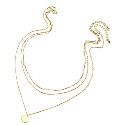 Layered Pearl Clavicle Necklace for Women Geometric Triple Strand Neck Chain Adjustable Dainty Jewelry for Everyday Wear