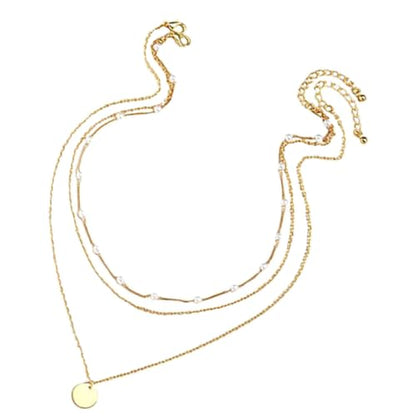 Layered Pearl Clavicle Necklace for Women Geometric Triple Strand Neck Chain Adjustable Dainty Jewelry for Everyday Wear